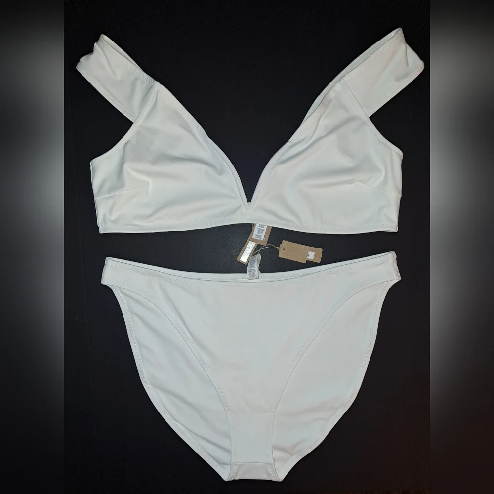 ⛱️NWT SKIMS 2 Piece Swim off shoulder Sculpting top Bikini Set White MARBLE 4X